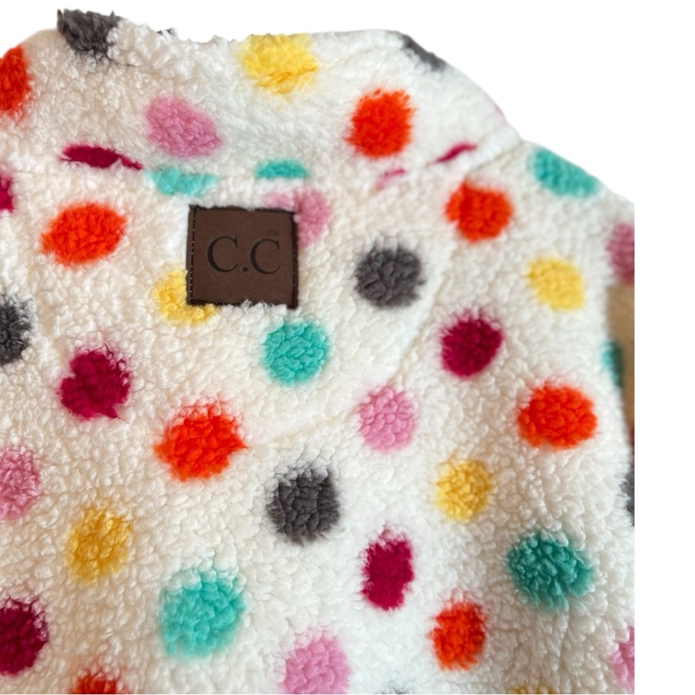 C.C Exclusive Girlie Girl Original Ivory Multicolor Polka Dot Teddy Jacket Large - Picture 3 of 5